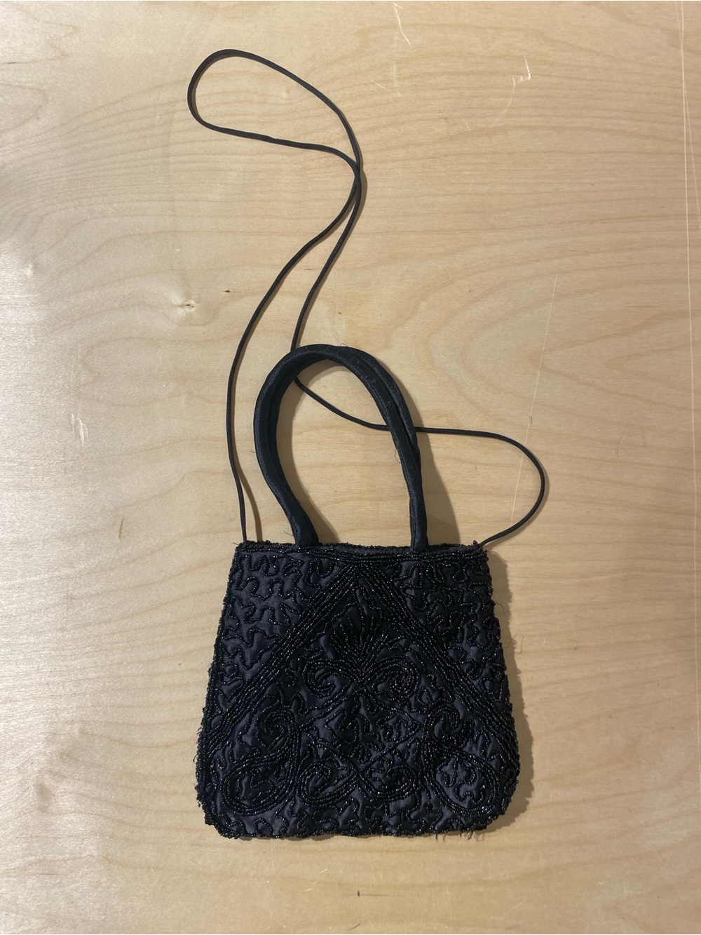 Black Beaded Crossbody & Top-Handle Bag (V)